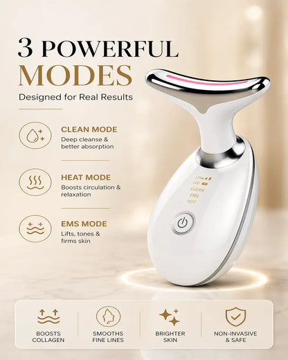 Skincare device with three modes on a beige background